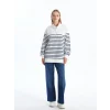 LCW Modest Lacivert Dik Yaka Çizgili Kadın Sweatshirt Tunik