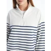 LCW Modest Lacivert Dik Yaka Çizgili Kadın Sweatshirt Tunik