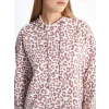 LCW Modest Mürdüm Kapüşonlu Leopar Desenli Kadın Sweatshirt Tunik