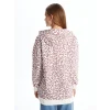 LCW Modest Mürdüm Kapüşonlu Leopar Desenli Kadın Sweatshirt Tunik