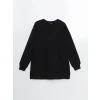 LCW Modest Siyah Bisiklet Yaka Nakışlı Kadın Kalın Sweatshirt Tunik