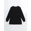 LCW Modest Siyah Bisiklet Yaka Nakışlı Kadın Kalın Sweatshirt Tunik