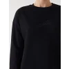 LCW Modest Siyah Bisiklet Yaka Nakışlı Kadın Kalın Sweatshirt Tunik