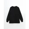 LCW Modest Siyah Bisiklet Yaka Parlak Taşlı Kadın Kalın Sweatshirt Tunik