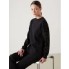 LCW Modest Siyah Bisiklet Yaka Parlak Taşlı Kadın Kalın Sweatshirt Tunik