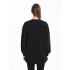 LCW Modest Siyah Bisiklet Yaka Parlak Taşlı Oversize Kadın Sweatshirt Tunik