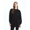 LCW Modest Siyah Bisiklet Yaka Parlak Taşlı Oversize Kadın Sweatshirt Tunik