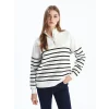 LCW Modest Siyah Dik Yaka Çizgili Kadın Sweatshirt Tunik