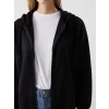 LCW Modest Siyah Kapüşonlu Oversize Kadın Fermuarlı Sweatshirt