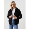 LCW Modest Siyah Kapüşonlu Oversize Kadın Fermuarlı Sweatshirt