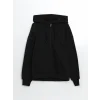 LCW Modest Siyah Kapüşonlu Oversize Kadın Fermuarlı Sweatshirt