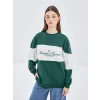 LCW Modest Yeşil Bisiklet Yaka Nakışlı Kadın Sweatshirt Tunik