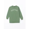 LCW Modest Yeşil Bisiklet Yaka New York Baskılı Kadın Kalın Sweatshirt Tunik