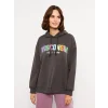 LCW Vision Antrasit Kapüşonlu Baskılı Uzun Kollu Kadın Sweatshirt