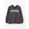 LCW Vision Antrasit Kapüşonlu Baskılı Uzun Kollu Kadın Sweatshirt