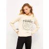 LCW Vision Bej Bisiklet Yaka Baskılı Uzun Kollu Kadın Sweatshirt