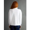 LCW Vision Beyaz Dik Yaka Baskılı Oversize Kadın Kalın Sweatshirt