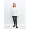 LCW Vision Ekru Bisiklet Yaka Baskılı Oversize Kadın Kalın Sweatshirt