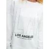 LCW Vision Ekru Bisiklet Yaka Baskılı Oversize Kadın Kalın Sweatshirt