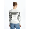 LCW Vision Ekru Bisiklet Yaka Çizgili Uzun Kollu Kadın Triko Kazak