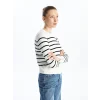 LCW Vision Ekru Bisiklet Yaka Çizgili Uzun Kollu Kadın Triko Kazak