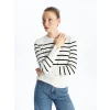 LCW Vision Ekru Bisiklet Yaka Çizgili Uzun Kollu Kadın Triko Kazak