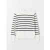 LCW Vision Ekru Bisiklet Yaka Çizgili Uzun Kollu Kadın Triko Kazak