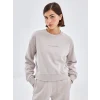 LCW Vision Gri Bisiklet Yaka Baskılı Oversize Kadın Kalın Sweatshirt