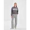LCW Vision Gri Bisiklet Yaka Baskılı Oversize Kadın Kalın Sweatshirt