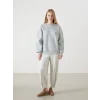 LCW Vision Gri Bisiklet Yaka Baskılı Oversize Kadın Kalın Sweatshirt