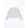 LCW Vision Gri Bisiklet Yaka Baskılı Oversize Kadın Kalın Sweatshirt