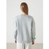 LCW Vision Gri Bisiklet Yaka Baskılı Oversize Kadın Kalın Sweatshirt