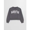 LCW Vision Gri Bisiklet Yaka Baskılı Oversize Kadın Kalın Sweatshirt