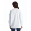 LCW Vision Gri Bisiklet Yaka Baskılı Oversize Kadın Kalın Sweatshirt
