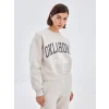LCW Vision Gri Bisiklet Yaka Baskılı Oversize Kadın Kalın Sweatshirt