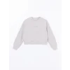 LCW Vision Gri Bisiklet Yaka Baskılı Oversize Kadın Kalın Sweatshirt