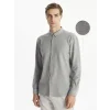 LCW Vision Gri Slim Fit Uzun Kollu Erkek Dokulu Gömlek