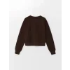 LCW Vision Kahverengi Bisiklet Yaka Nakışlı Oversize Kadın Sweatshirt