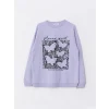 LCW Vision Lila Bisiklet Yaka Baskılı Uzun Kollu Kadın Sweatshirt