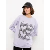 LCW Vision Lila Bisiklet Yaka Baskılı Uzun Kollu Kadın Sweatshirt