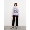 LCW Vision Lila Bisiklet Yaka Baskılı Uzun Kollu Kadın Sweatshirt