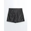 LCW Vision Siyah Beli Fermuarlı Deri Görünümlü Kadın Şort Etek