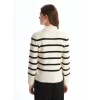 LCW Vision Siyah Fırfırlı Dik Yaka Çizgili Uzun Kollu Kadın Triko Kazak