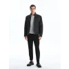 LCW Vision Siyah Slim Fit Dik Yaka Erkek Deri Görünümlü Mont