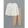 LCW Young Bej Bisiklet Yaka Baskılı Kadın Pijama Takımı