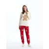 LCW Young Kırmızı Bisiklet Yaka Yılbaşı Temalı Kadın Pijama Takımı