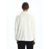 LCWAIKIKI Basic Ekru Dik Yaka Pelüş Kadın Fermuarlı Sweatshirt
