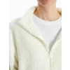 LCWAIKIKI Basic Ekru Dik Yaka Pelüş Kadın Fermuarlı Sweatshirt