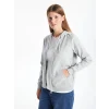 LCWAIKIKI Basic Gri Kapüşonlu Düz Uzun Kollu Kadın Fermuarlı Sweatshirt