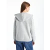 LCWAIKIKI Basic Gri Kapüşonlu Düz Uzun Kollu Kadın Fermuarlı Sweatshirt